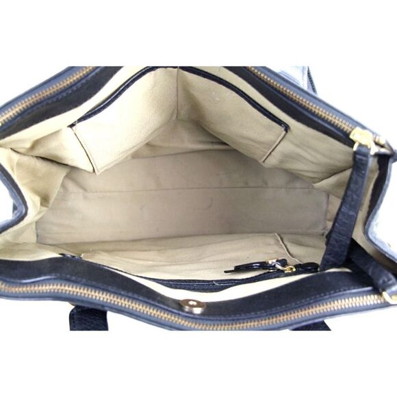 T Tahari BLACK GENUINE LEATHER THREE COMPARTMENTS BUSINESS TOTE SHOULDER BAG - Picture 10 of 16